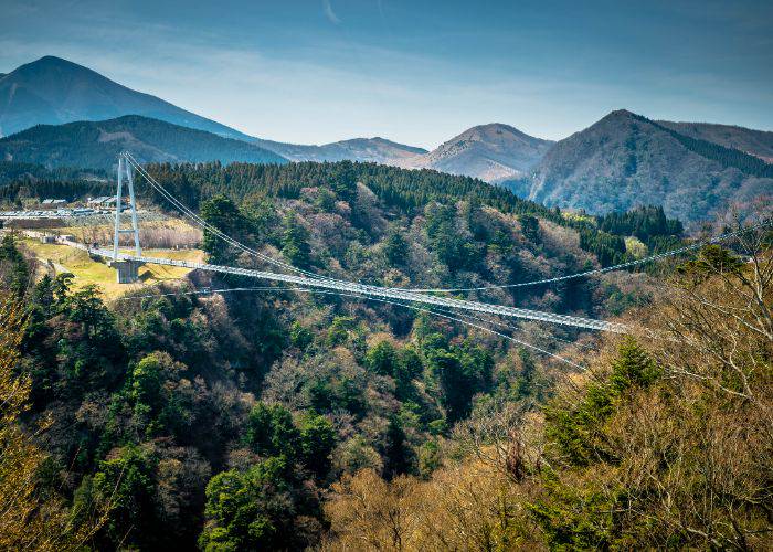 The awe-inspiring views of the Kokonoe Yume Otsurihashi Bridge, the longest pedestrian bridge in Japan.